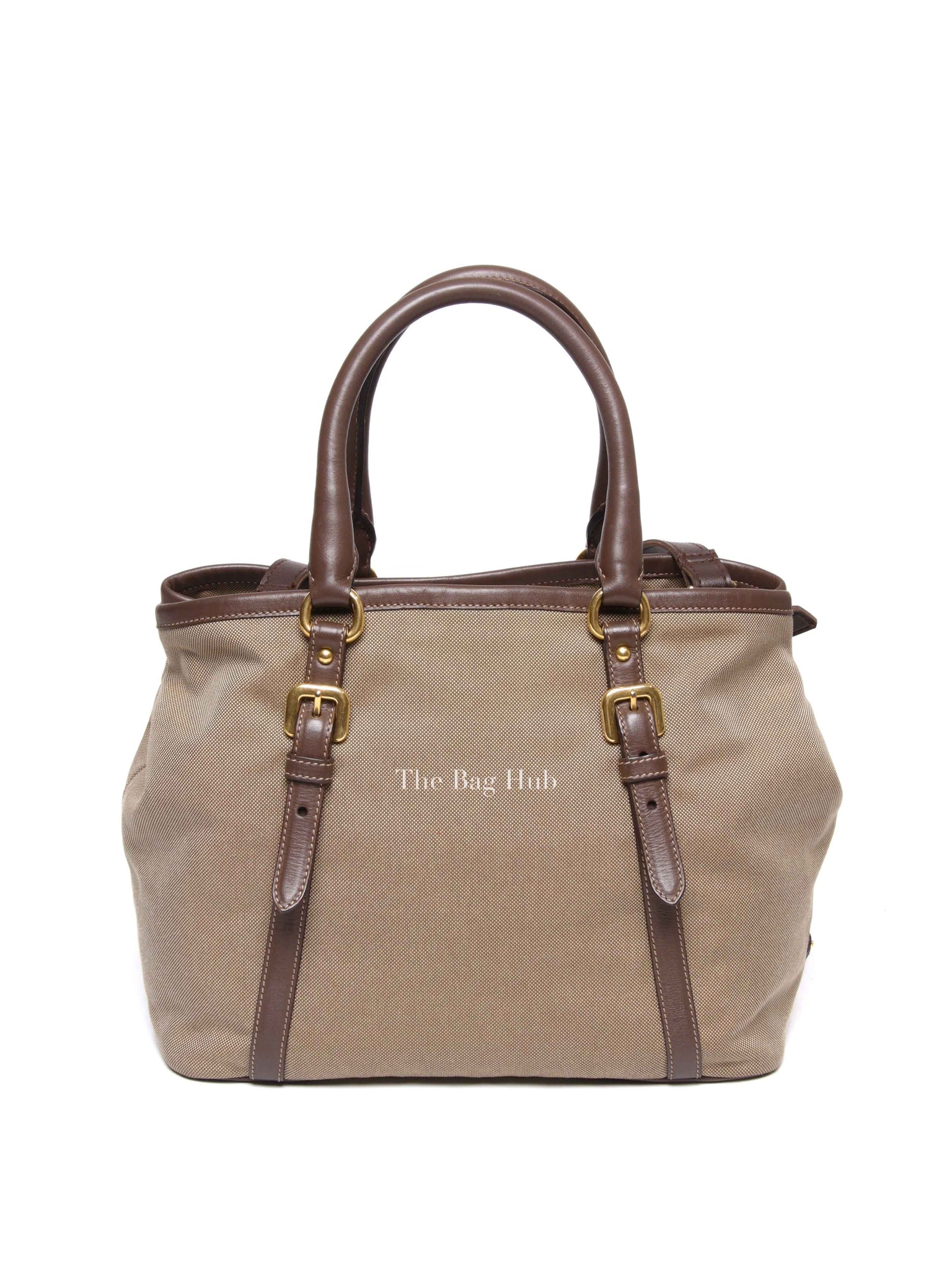 Prada Beige/Brown Canvas and Leather Canapa Tote Bag