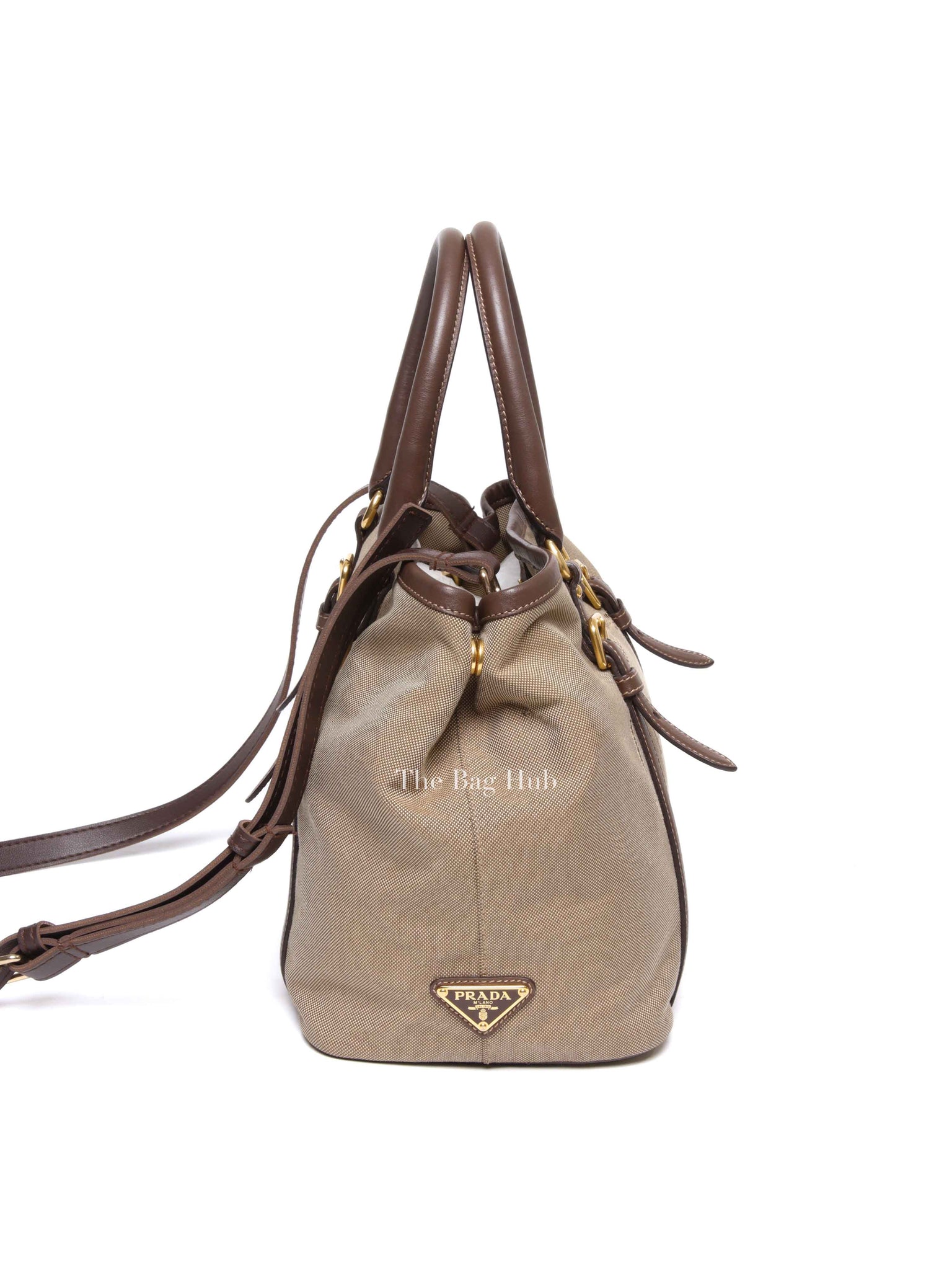 Prada Beige/Brown Canvas and Leather Canapa Tote Bag