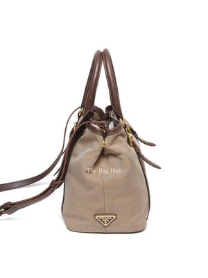 Prada Beige/Brown Canvas and Leather Canapa Tote Bag