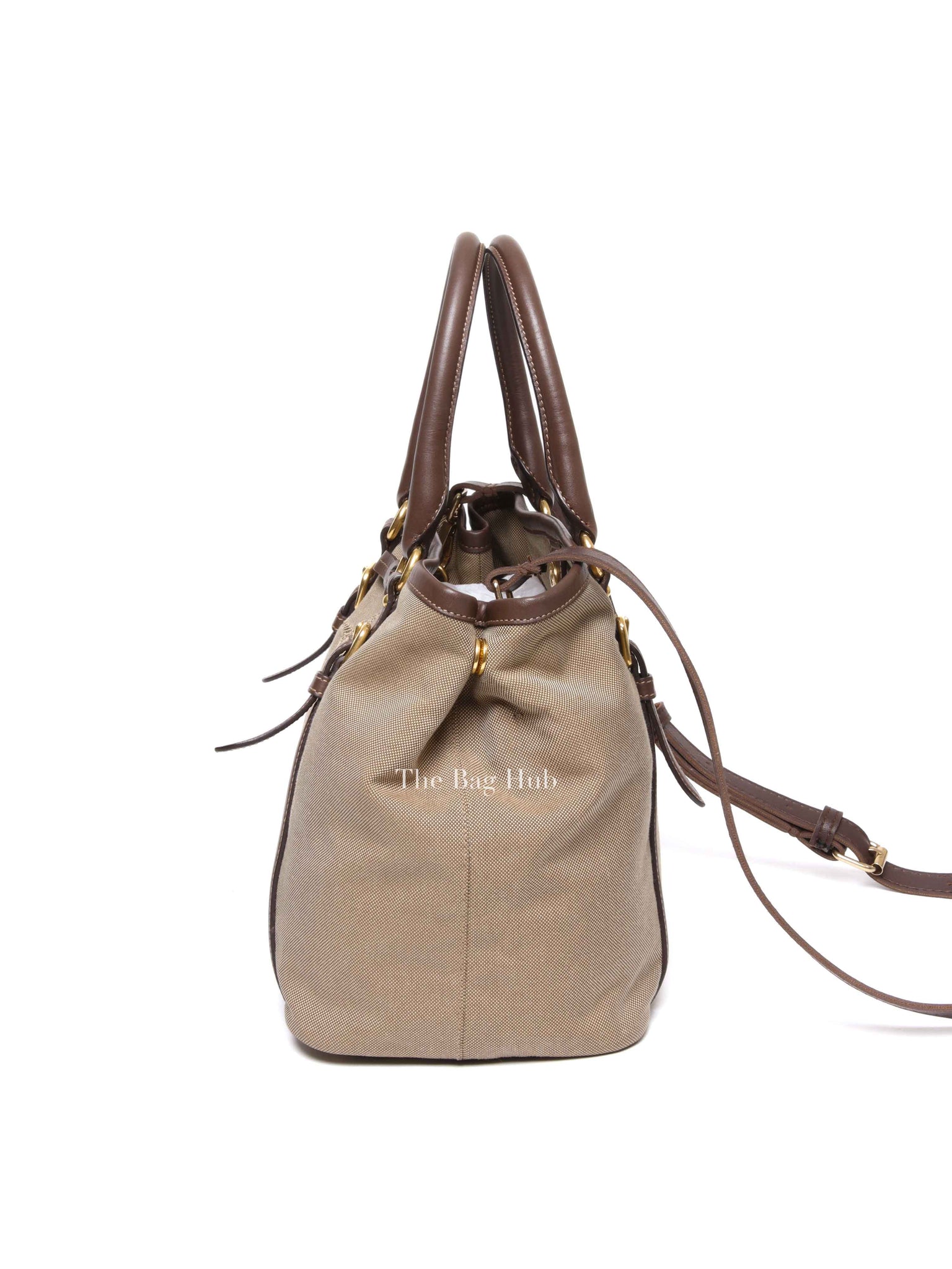 Prada Beige/Brown Canvas and Leather Canapa Tote Bag