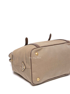 Prada Beige/Brown Canvas and Leather Canapa Tote Bag