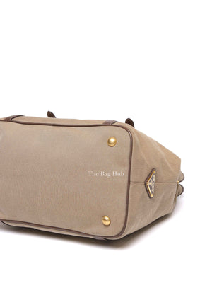 Prada Beige/Brown Canvas and Leather Canapa Tote Bag