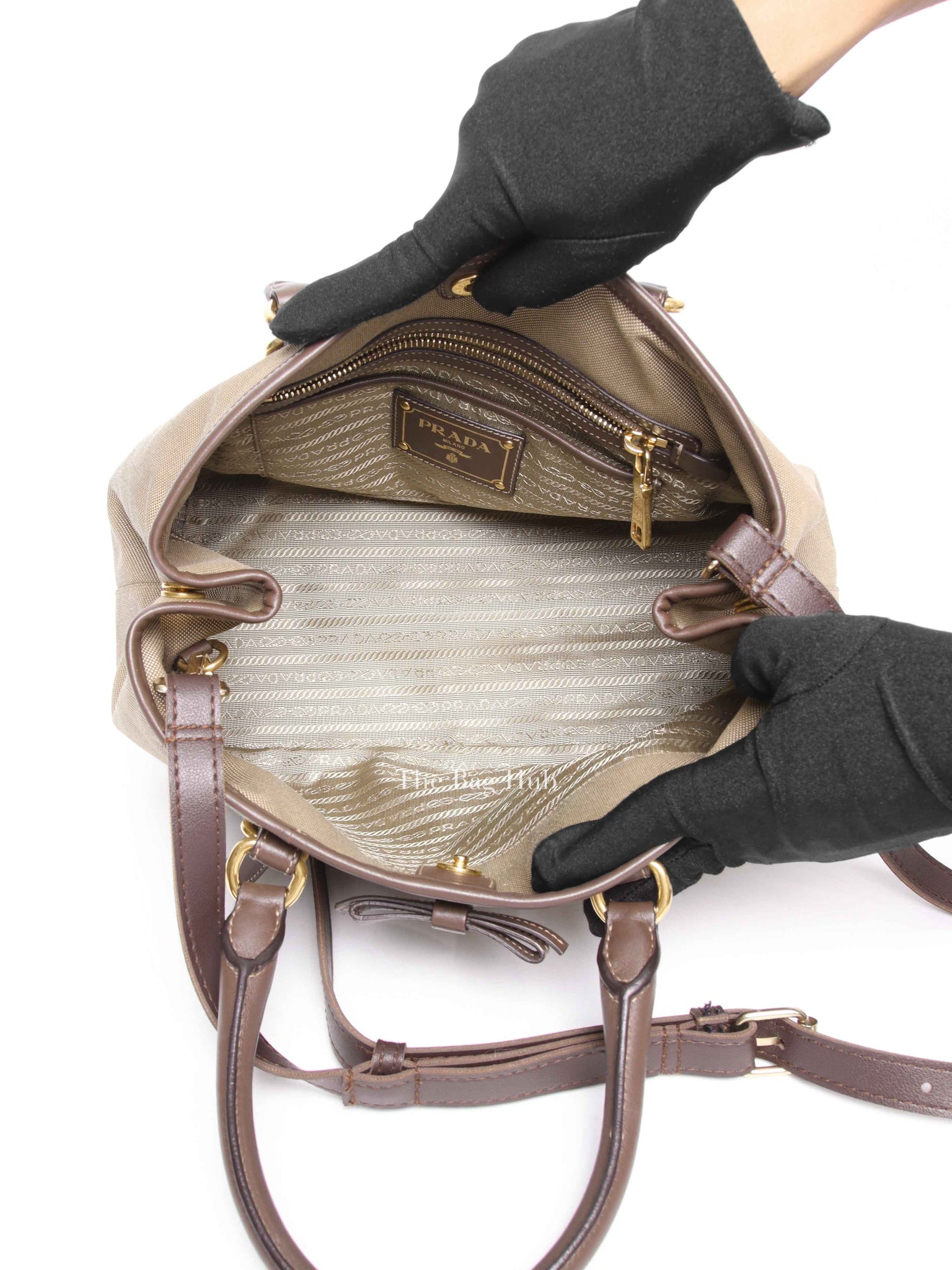 Prada Beige/Brown Canvas and Leather Canapa Tote Bag