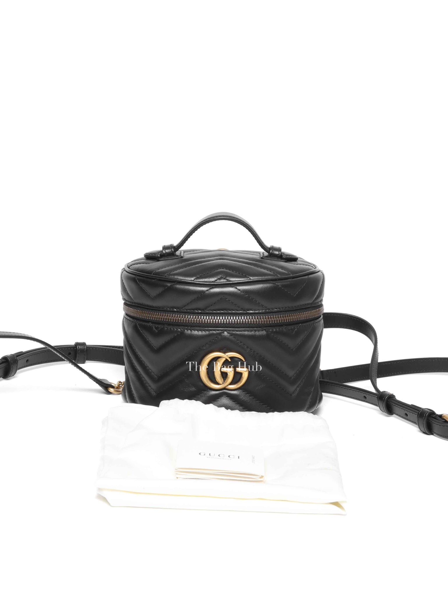 Gucci Black Calfskin Matelasse GG Marmont Round Mini Backpack