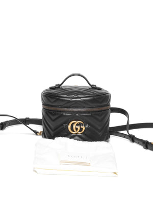 Gucci Black Calfskin Matelasse GG Marmont Round Mini Backpack | Designer Brand | Authentic Gucci