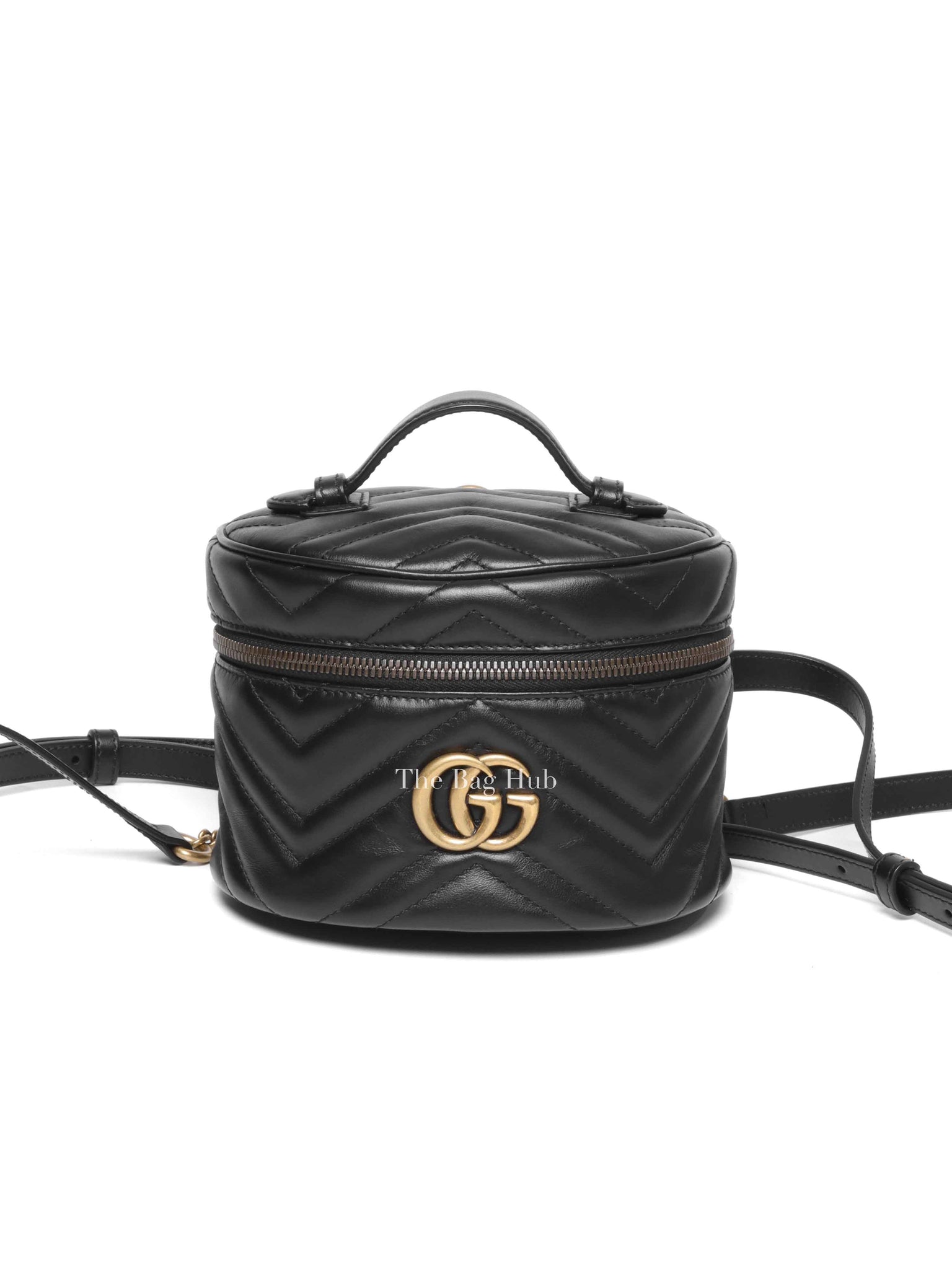 Gucci Black Calfskin Matelasse GG Marmont Round Mini Backpack