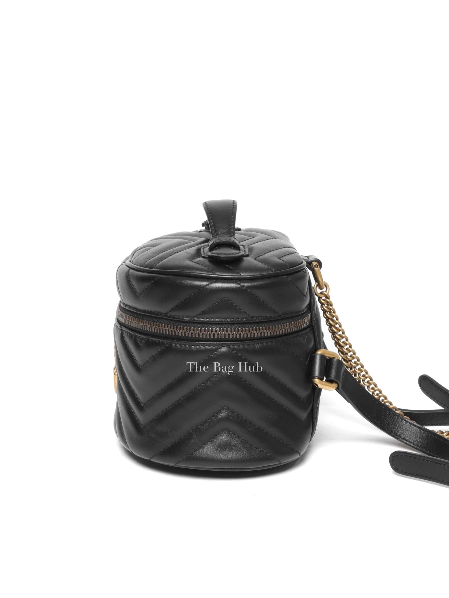 Gucci Black Calfskin Matelasse GG Marmont Round Mini Backpack