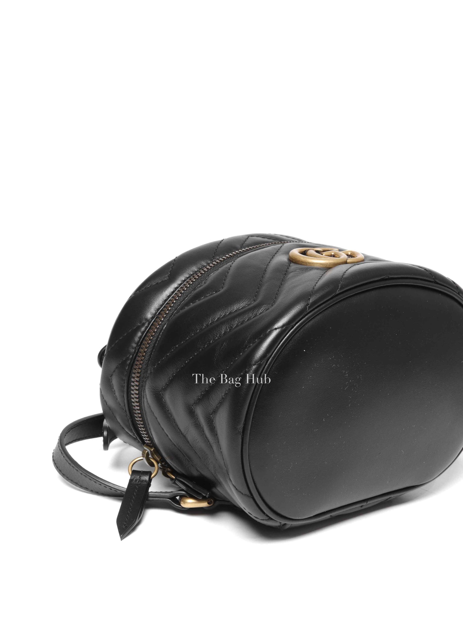 Gucci Black Calfskin Matelasse GG Marmont Round Mini Backpack