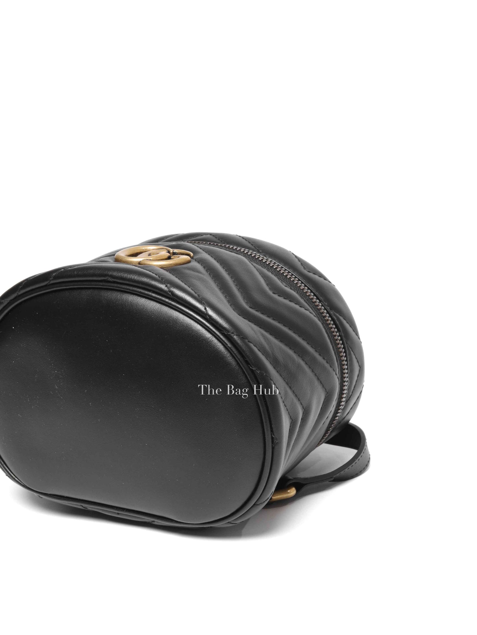 Gucci Black Calfskin Matelasse GG Marmont Round Mini Backpack