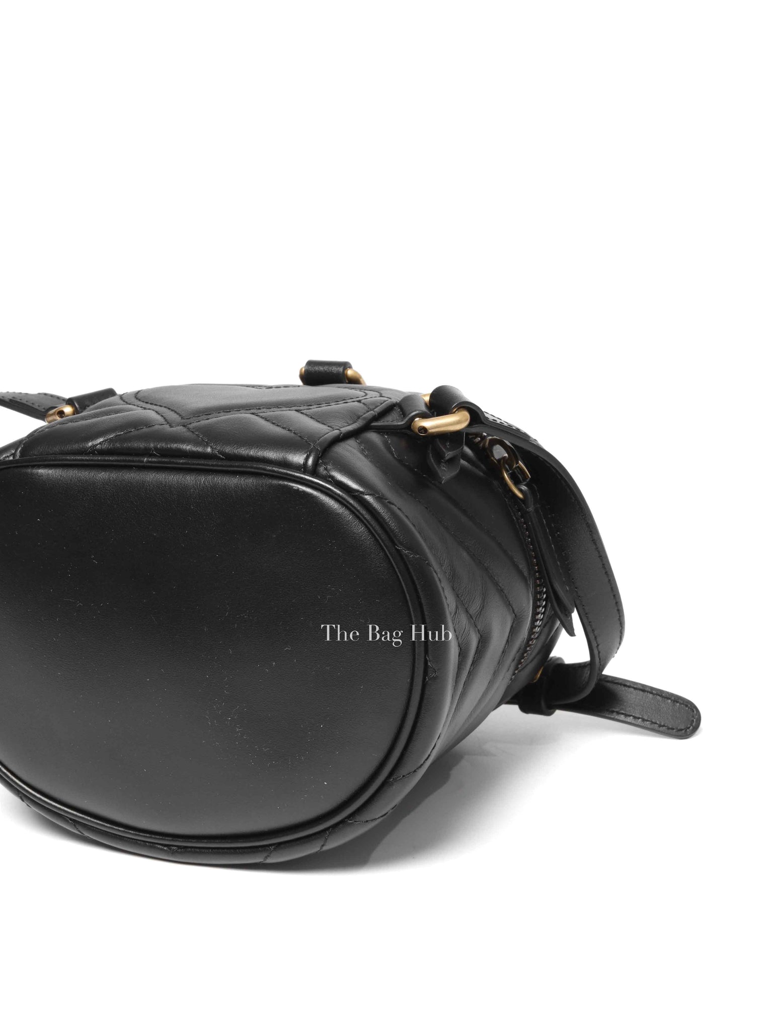 Gucci Black Calfskin Matelasse GG Marmont Round Mini Backpack