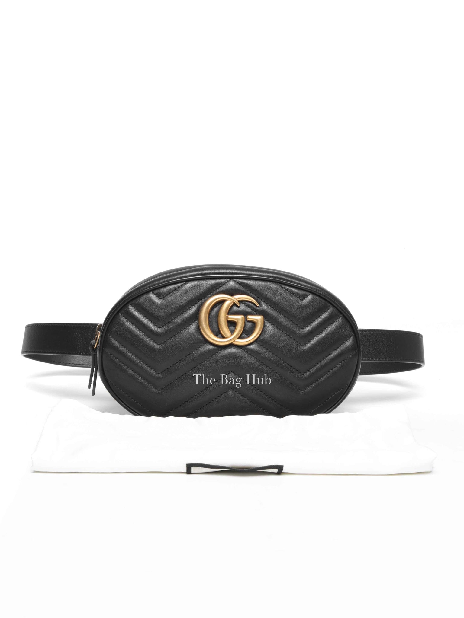 Gucci Black Leather Matelasse GG Marmont Belt Bag Size 95