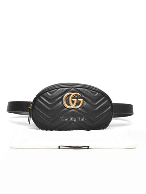 Gucci Black Leather Matelasse GG Marmont Belt Bag Size 95