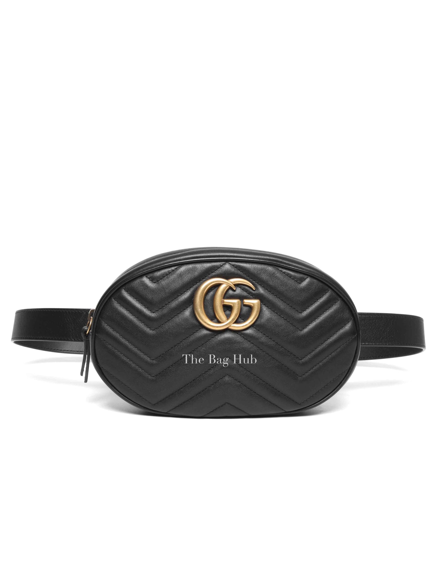 Gucci Black Leather Matelasse GG Marmont Belt Bag Size 95