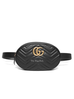 Gucci Black Leather Matelasse GG Marmont Belt Bag Size 95