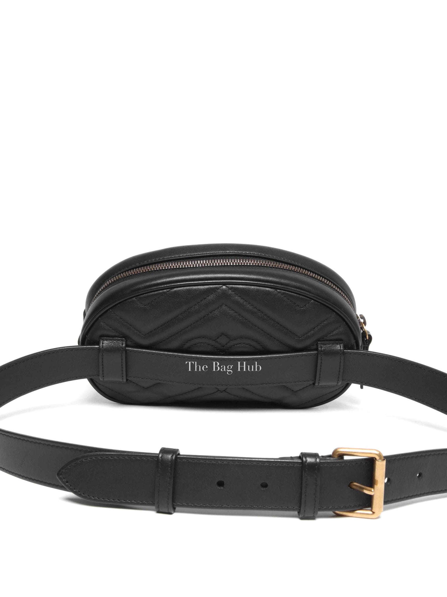 Gucci Black Leather Matelasse GG Marmont Belt Bag Size 95