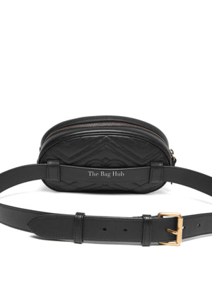 Gucci Black Leather Matelasse GG Marmont Belt Bag Size 95