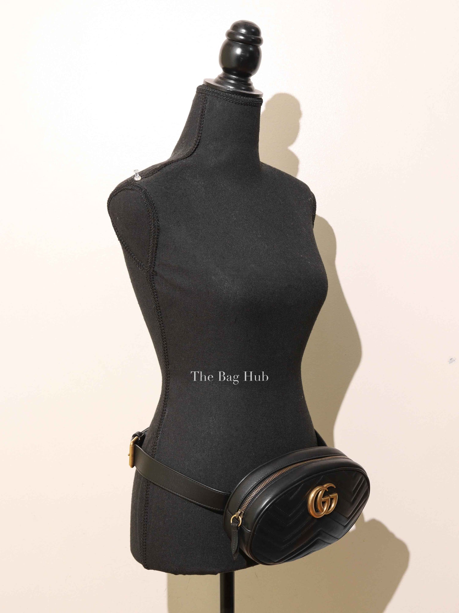 Gucci Black Leather Matelasse GG Marmont Belt Bag Size 95