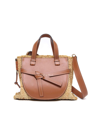 Loewe Tan Neutral Calfskin Leather Raffia Gate Bag