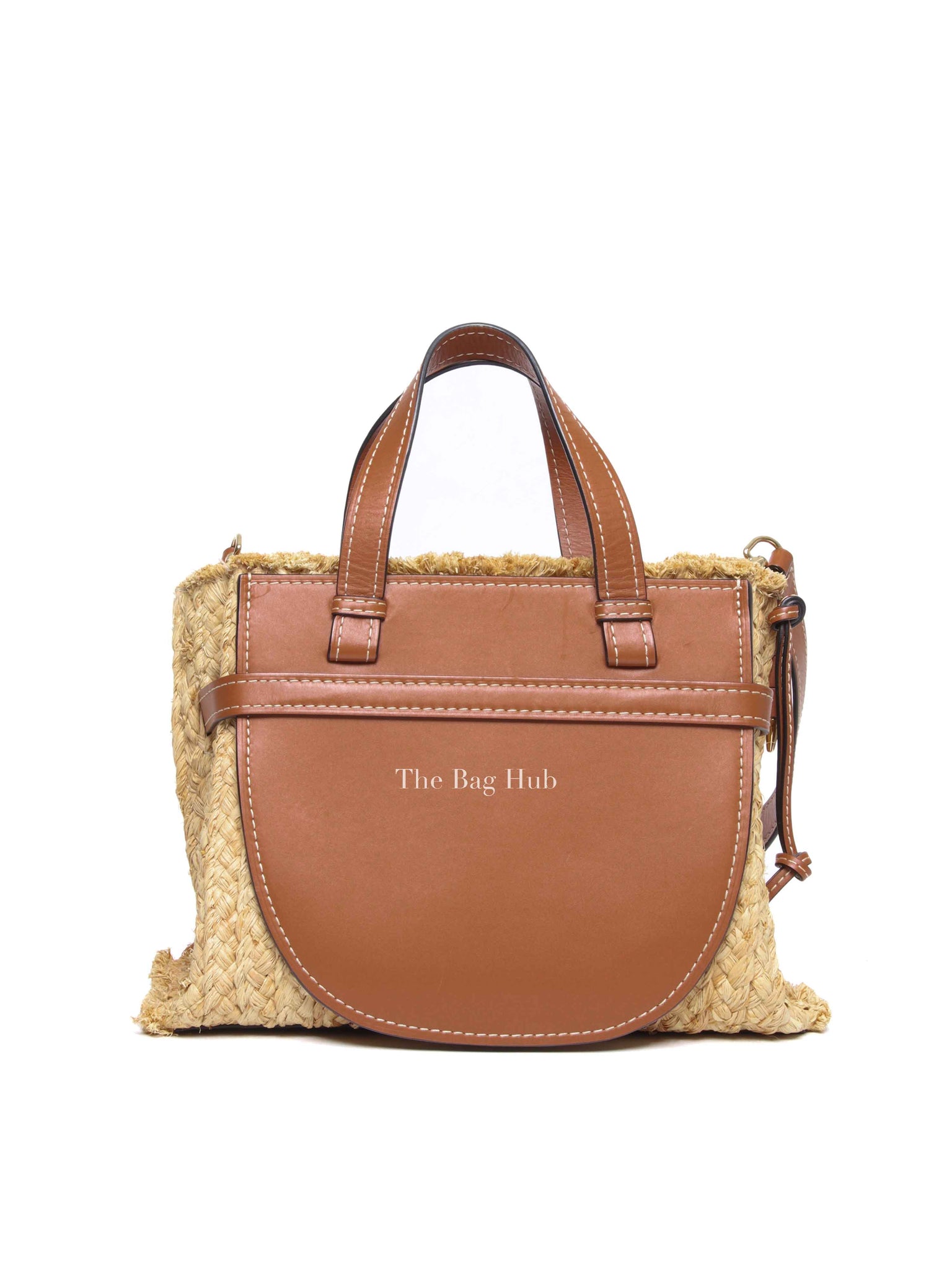 Loewe Tan Neutral Calfskin Leather Raffia Gate Bag
