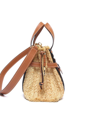 Loewe Tan Neutral Calfskin Leather Raffia Gate Bag