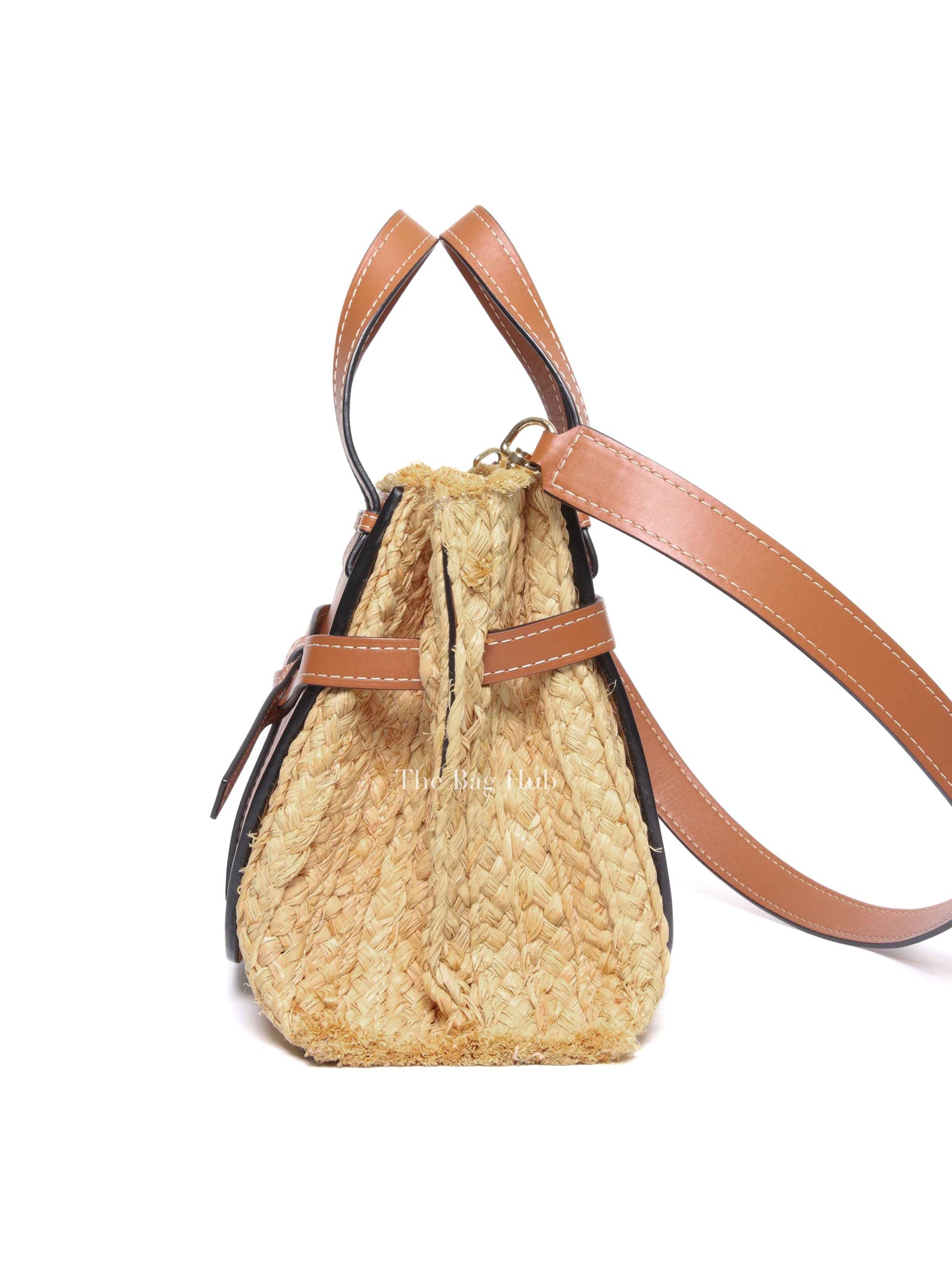 Loewe Tan Neutral Calfskin Leather Raffia Gate Bag