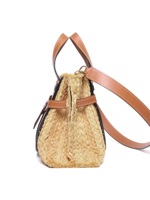 Loewe Tan Neutral Calfskin Leather Raffia Gate Bag
