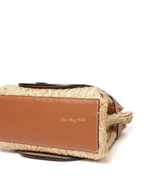 Loewe Tan Neutral Calfskin Leather Raffia Gate Bag