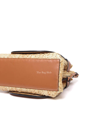 Loewe Tan Neutral Calfskin Leather Raffia Gate Bag