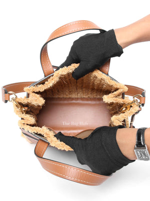 Loewe Tan Neutral Calfskin Leather Raffia Gate Bag