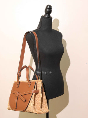 Loewe Tan Neutral Calfskin Leather Raffia Gate Bag
