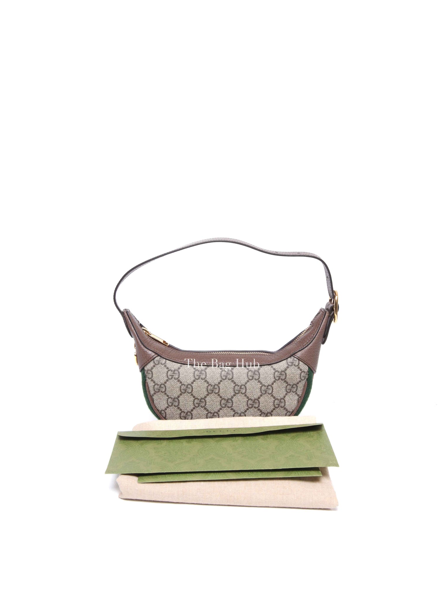 Gucci Beige Ebony Canvas And Leather GG Supreme Monogram New Acero Web Ophidia Half Moon Mini Hobo Bag