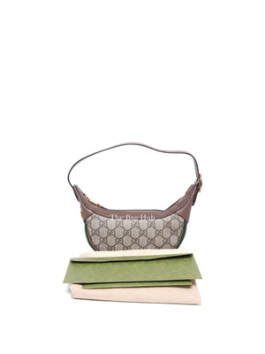 Gucci Beige Ebony Canvas And Leather GG Supreme Monogram New Acero Web Ophidia Half Moon Mini Hobo Bag
