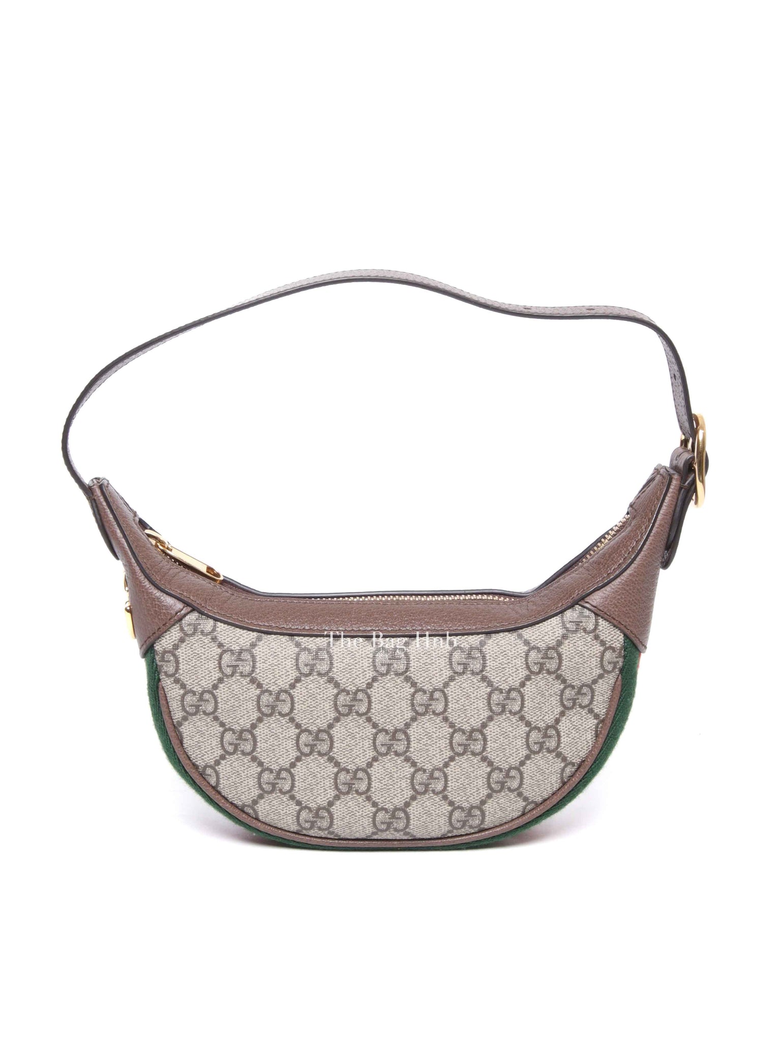 Gucci Beige Ebony Canvas And Leather GG Supreme Monogram New Acero Web Ophidia Half Moon Mini Hobo Bag