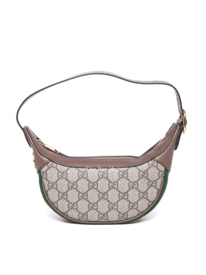 Gucci Beige Ebony Canvas And Leather GG Supreme Monogram New Acero Web Ophidia Half Moon Mini Hobo Bag