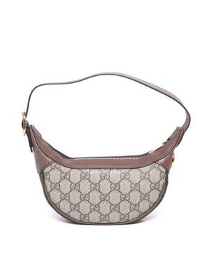 Gucci Beige Ebony Canvas And Leather GG Supreme Monogram New Acero Web Ophidia Half Moon Mini Hobo Bag