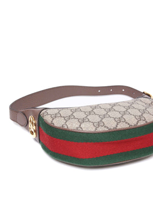 Gucci Beige Ebony Canvas And Leather GG Supreme Monogram New Acero Web Ophidia Half Moon Mini Hobo Bag