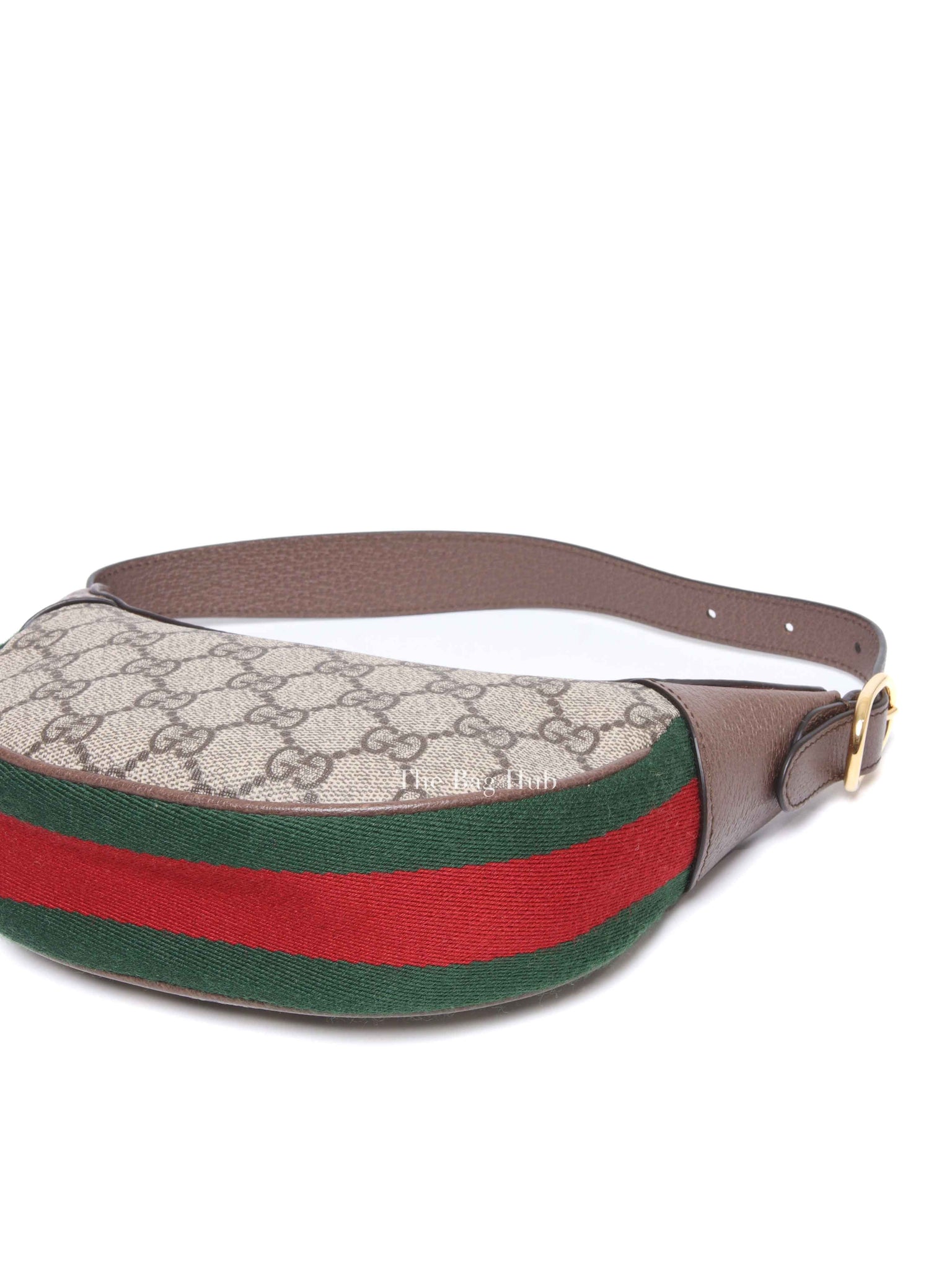 Gucci Beige Ebony Canvas And Leather GG Supreme Monogram New Acero Web Ophidia Half Moon Mini Hobo Bag