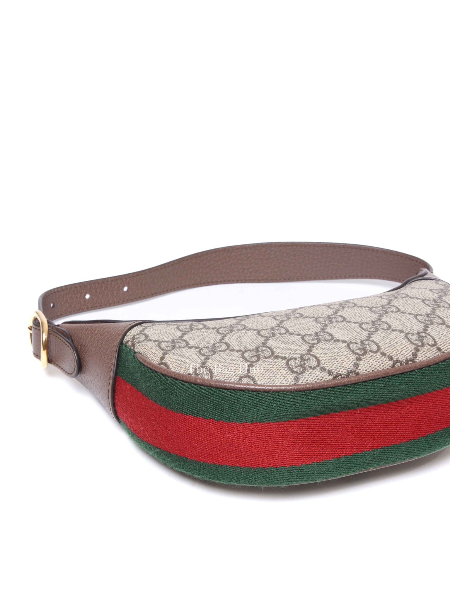 Gucci Beige Ebony Canvas And Leather GG Supreme Monogram New Acero Web Ophidia Half Moon Mini Hobo Bag
