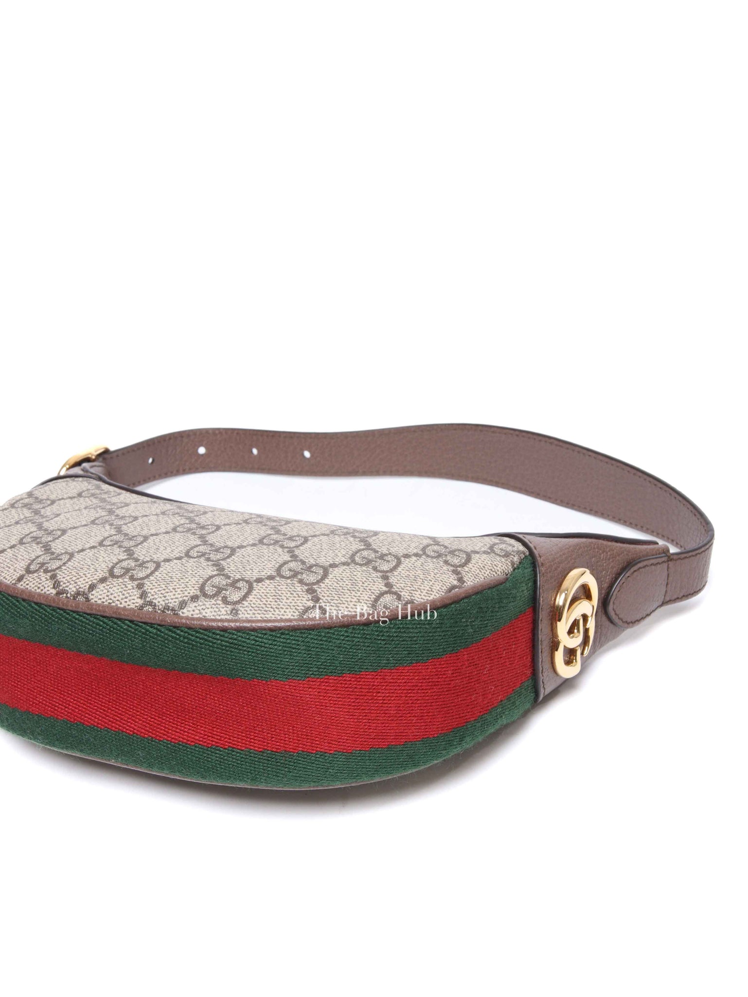 Gucci Beige Ebony Canvas And Leather GG Supreme Monogram New Acero Web Ophidia Half Moon Mini Hobo Bag