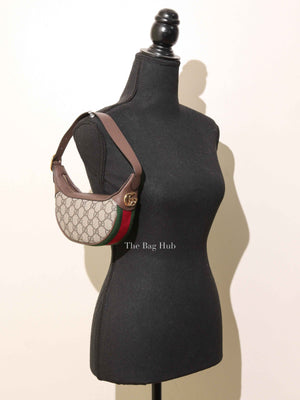 Gucci Beige Ebony Canvas And Leather GG Supreme Monogram New Acero Web Ophidia Half Moon Mini Hobo Bag