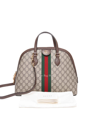 Gucci Brown GG Supreme Monogram Web Medium Ophidia Dome Top Handle Bag