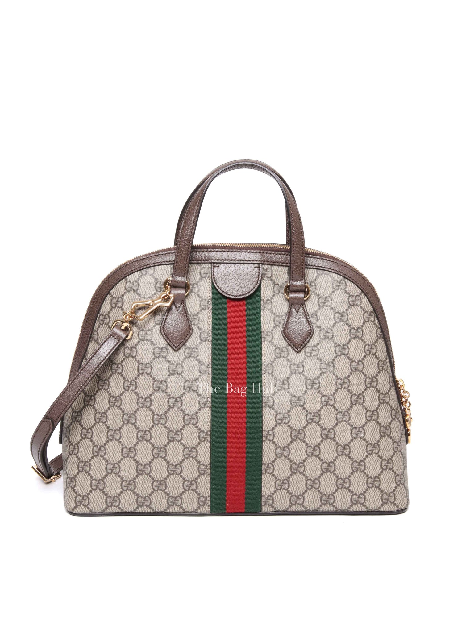 Gucci Brown GG Supreme Monogram Web Medium Ophidia Dome Top Handle Bag