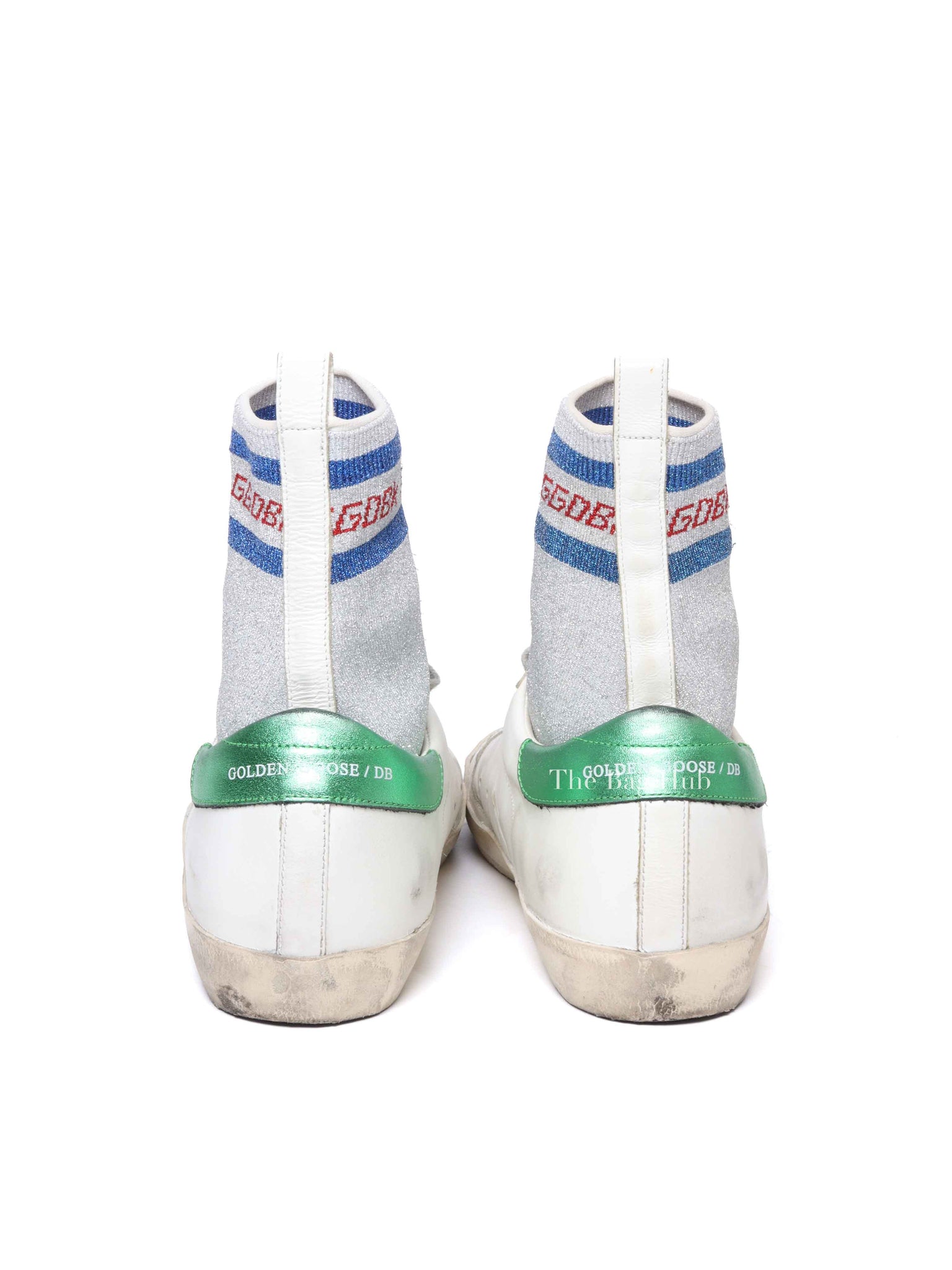 Golden Goose White Leather Silver Lurex Superstar Sock High-Top Sneakers Size 39