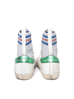 Golden Goose White Leather Silver Lurex Superstar Sock High-Top Sneakers Size 39
