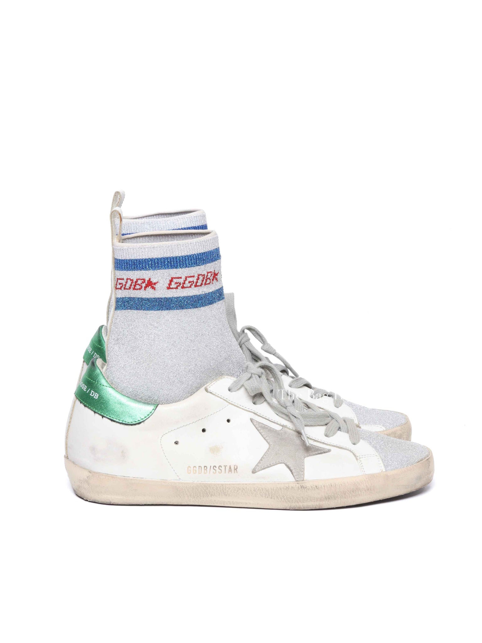 Golden Goose White Leather Silver Lurex Superstar Sock High-Top Sneakers Size 39