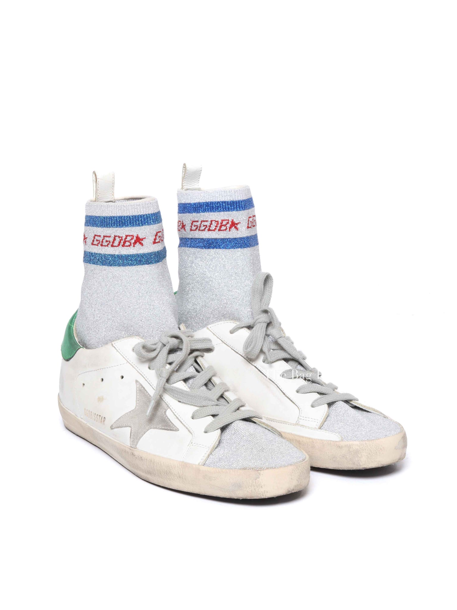 Golden Goose White Leather Silver Lurex Superstar Sock High-Top Sneakers Size 39