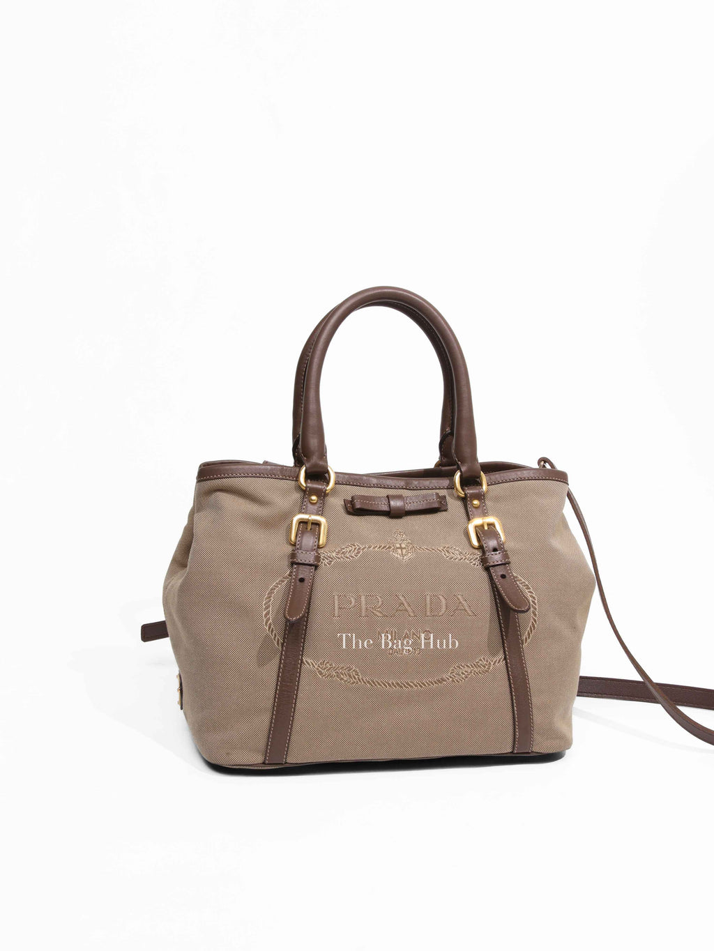 Prada Beige/Brown Canvas and Leather Canapa Tote Bag