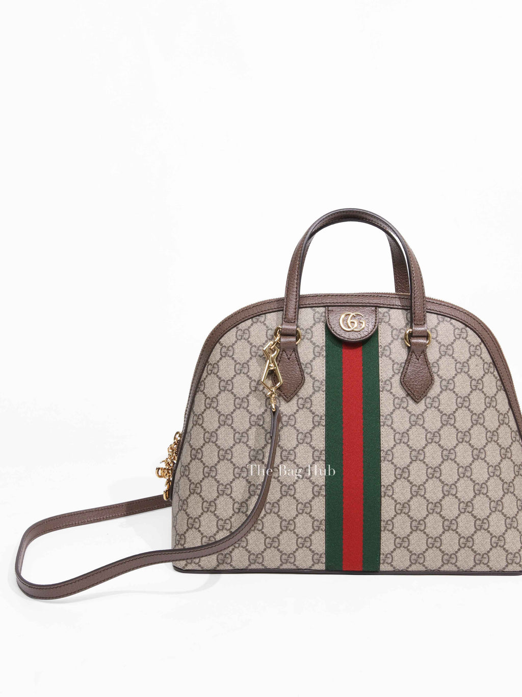 Gucci Brown GG Supreme Monogram Web Medium Ophidia Dome Top Handle Bag
