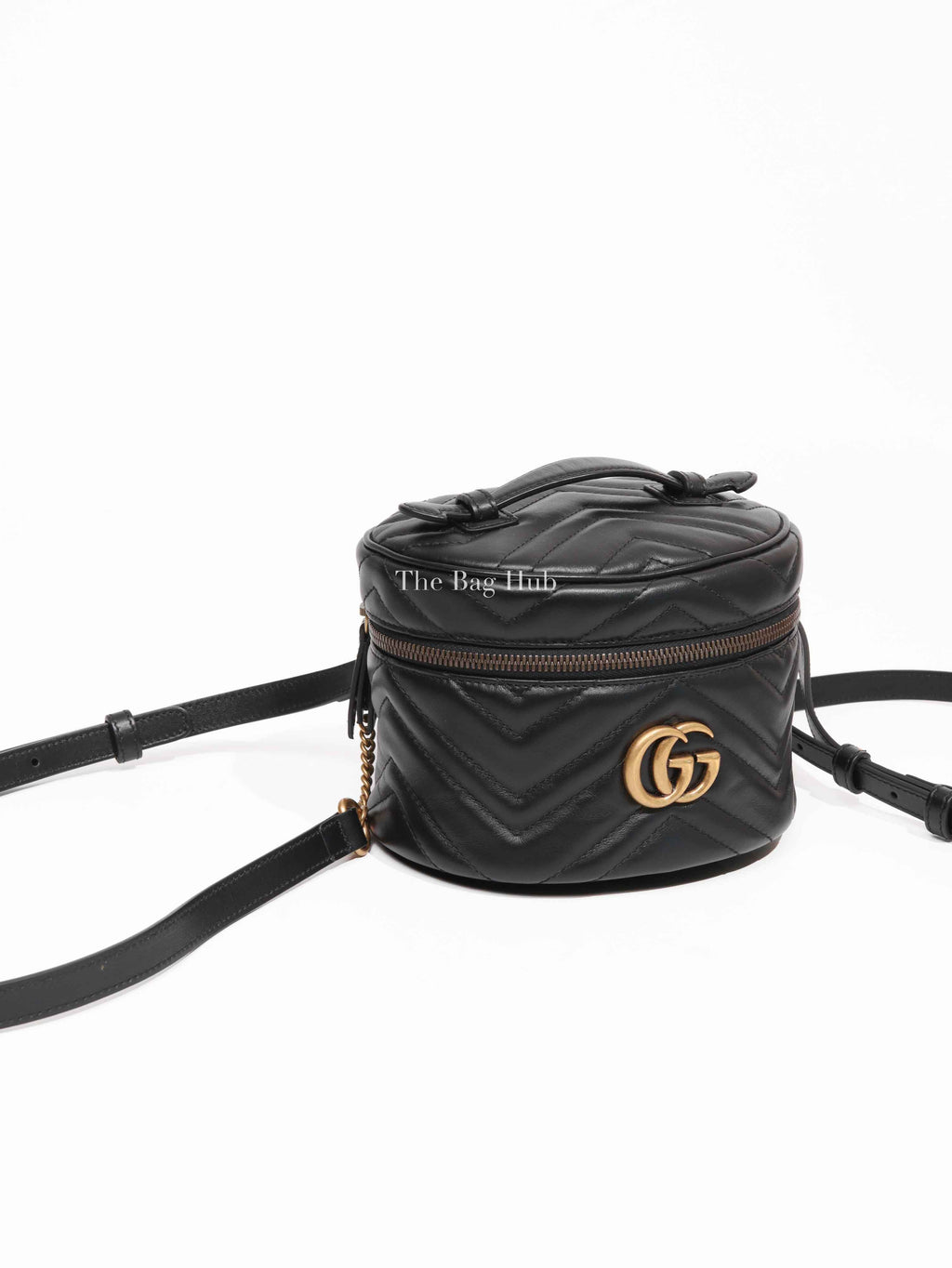 Gucci Black Calfskin Matelasse GG Marmont Round Mini Backpack