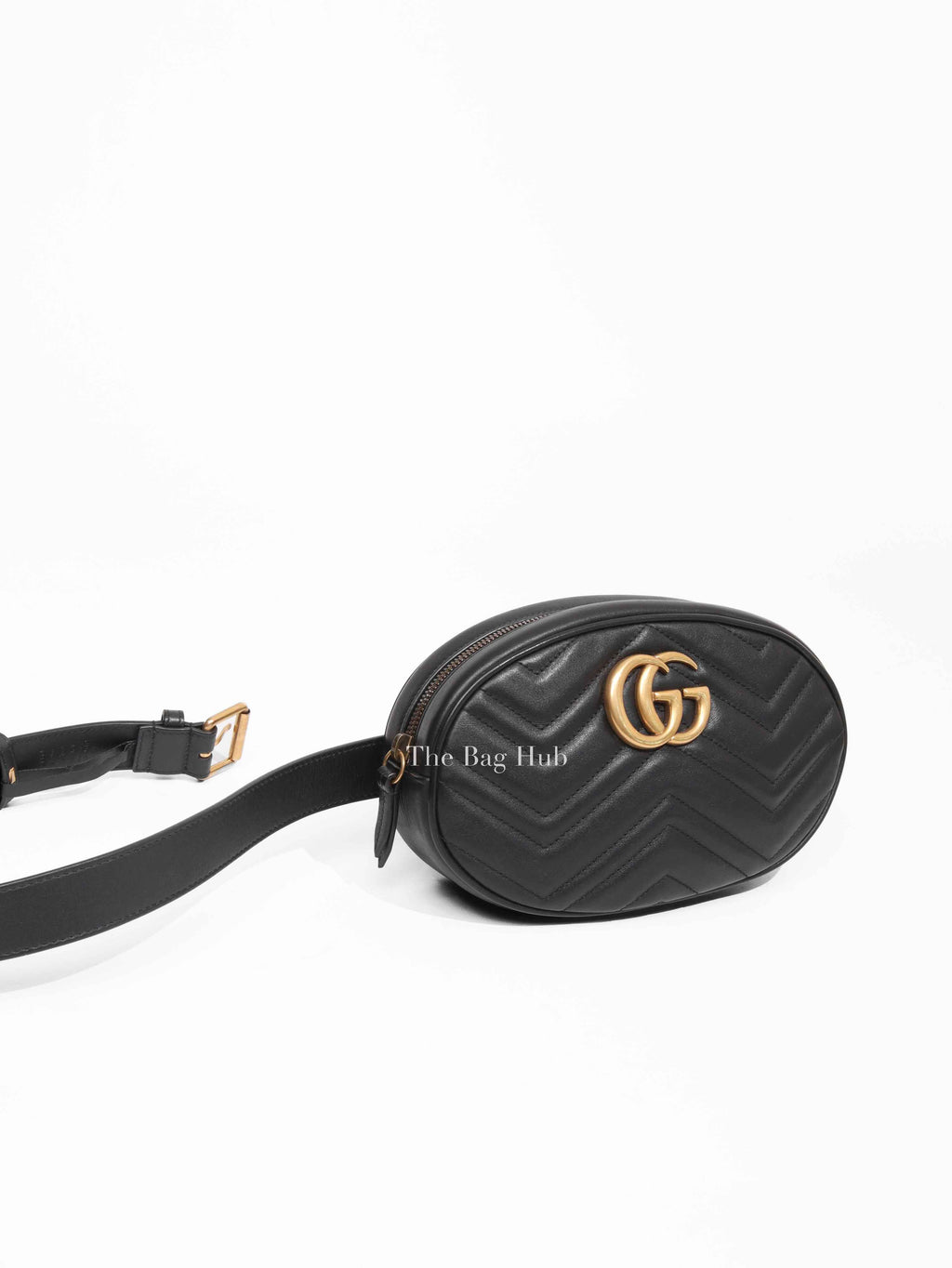Gucci Black Leather Matelasse GG Marmont Belt Bag Size 95